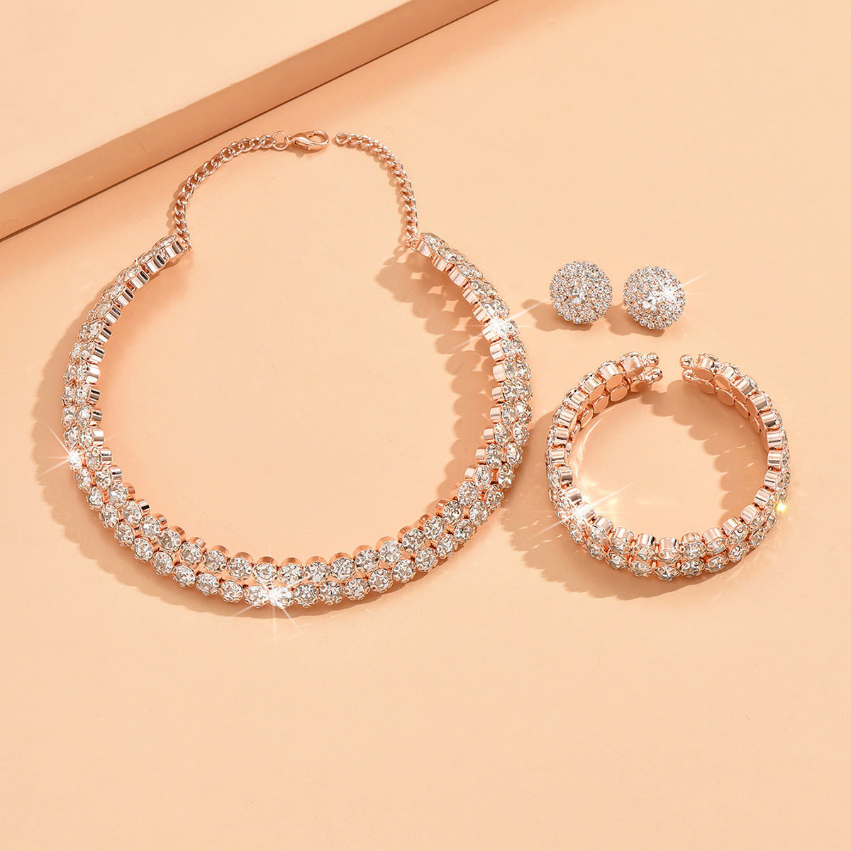 Women's Bridal Rhinestone Three-piece Clavicle Inlaid Light Necklaces