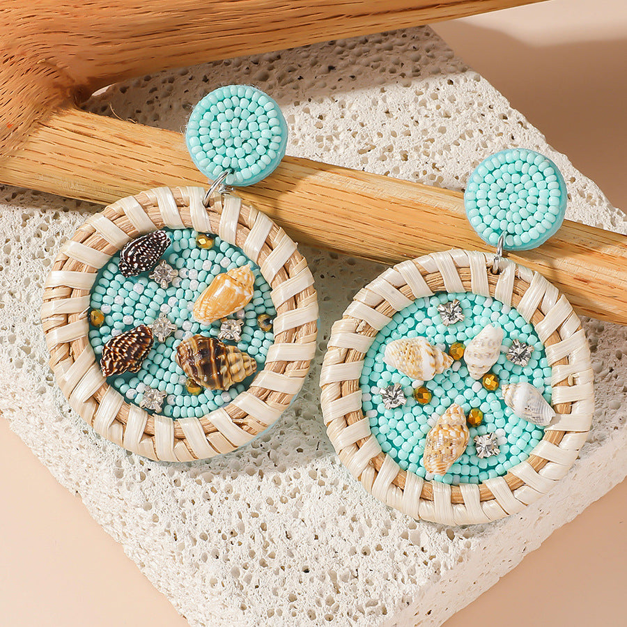 Vacation Style Beach Series Hand-woven Bead Shell Earrings