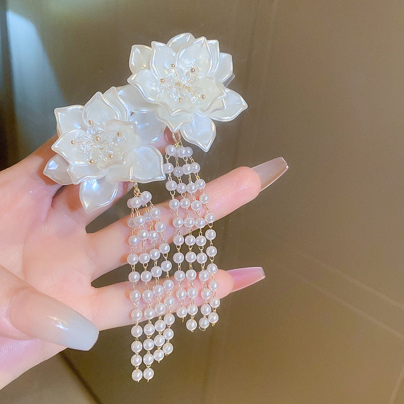 Pearl Flower Tassel Niche Temperament Atmosphere Affordable Earrings