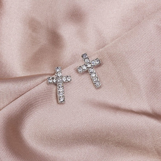 Fashion Cross Diamond Sweet Small Full Earrings