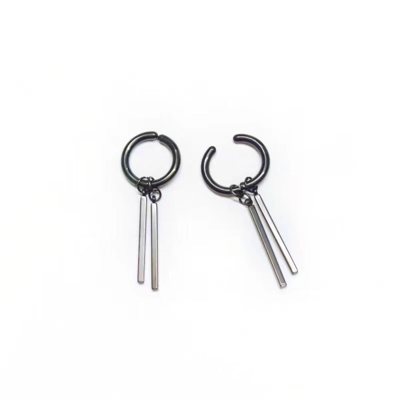 Men's Stainless Steel Double Stick Rectangular Long Bar Niche High Sense Earrings
