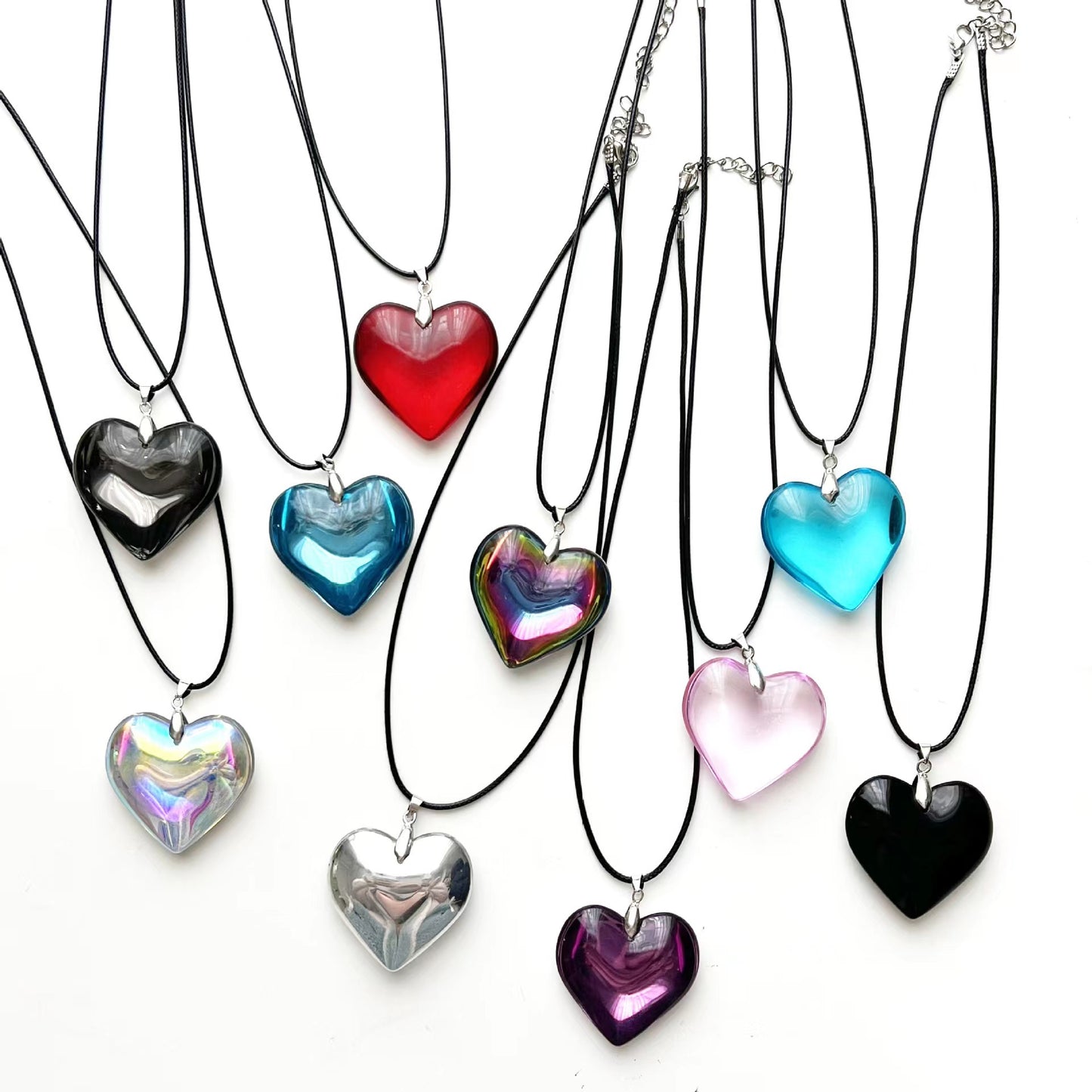 Red Glass Large Love Crystal Korean Style Personalized Necklace