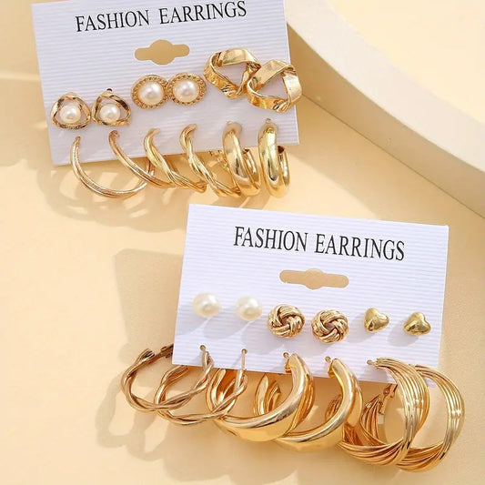 Women's Retro Gold Geometric Suit Fashion Pearl Earrings