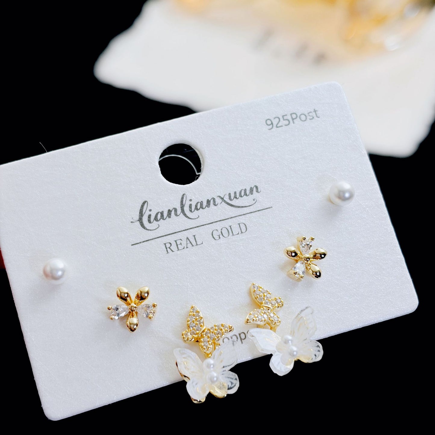 Micro Inlaid Zircon Pearl Commuter Three Pairs Earrings