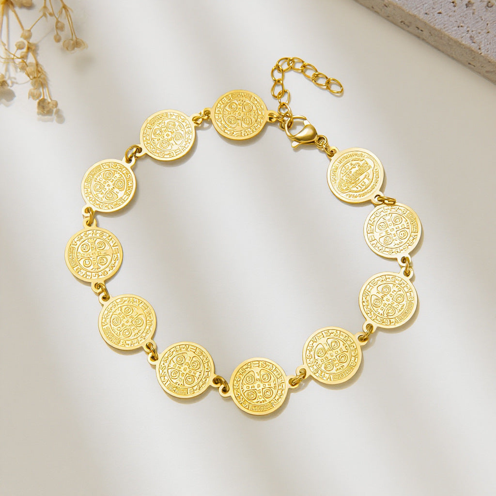 Circle Steel Ball Gold Coin Priest Stainless Titanium Niche Bracelet