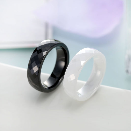 Ceramic Cut Diamond Black White Zirconium Rings