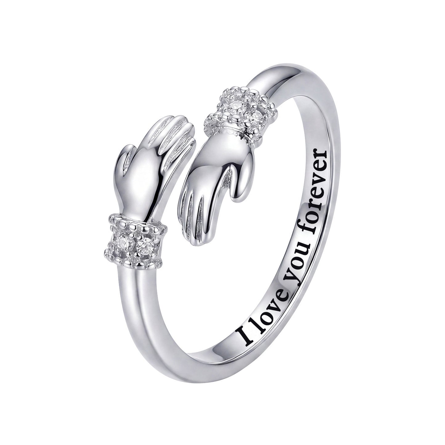 Women's Love Hug Hands Lettering Opening Adjustable Warm Heart Rings