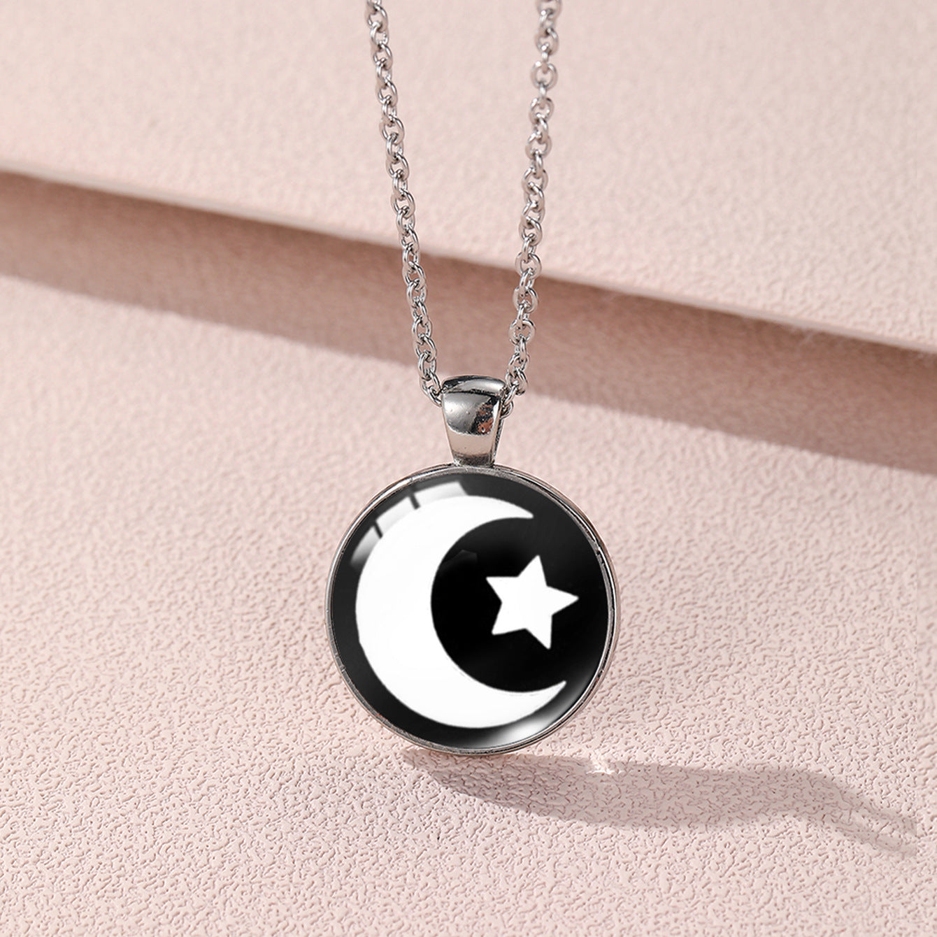 Sun Moon Lovers Couple Star Luminous Time Stone Valentine's Necklace
