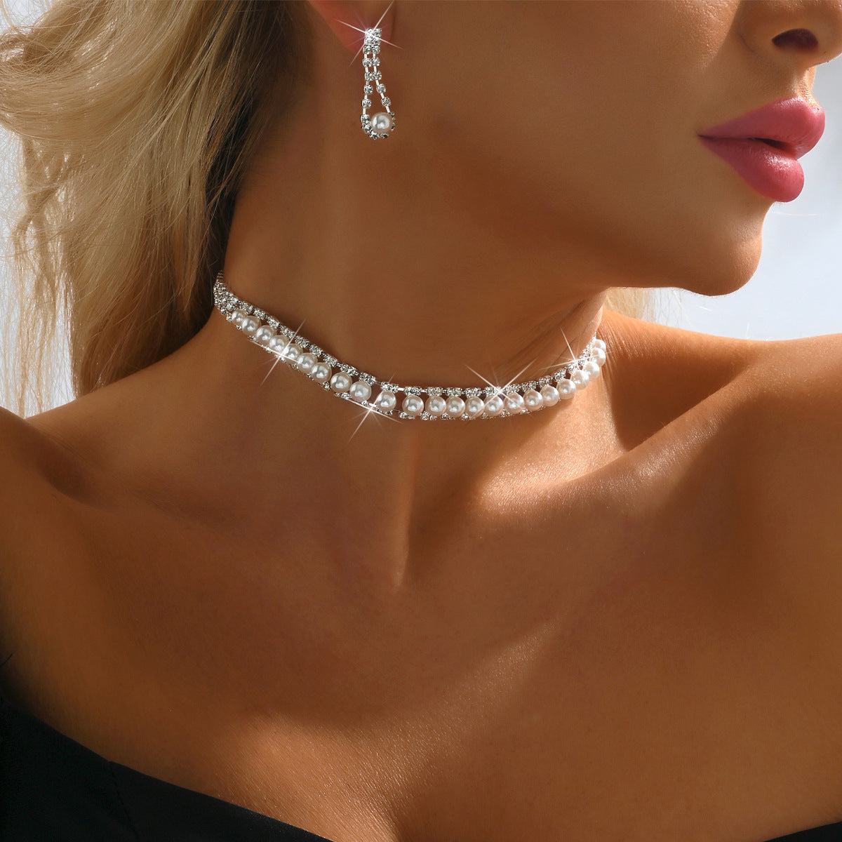 Popular Dinner Rhinestone Pearl Wind Sweet Tennis Clavicle Bracelets