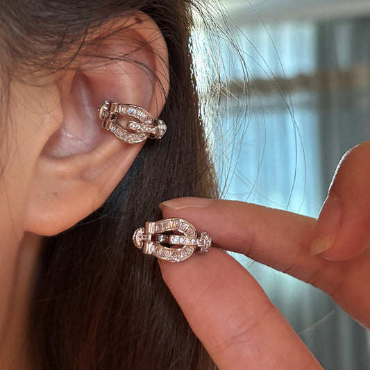 Korean Style Inlaid Zircon Horseshoe Ear Clip Niche Personality Light Earrings