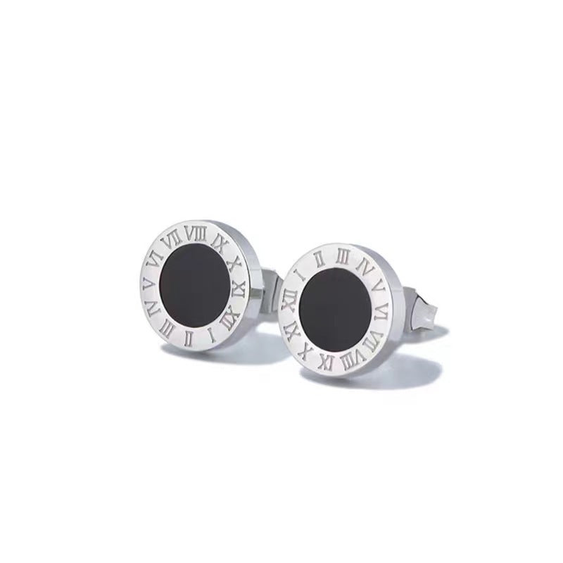 Men's Stainless Steel Roman Digital Drop Oil Personalized Puncture Stud Earrings