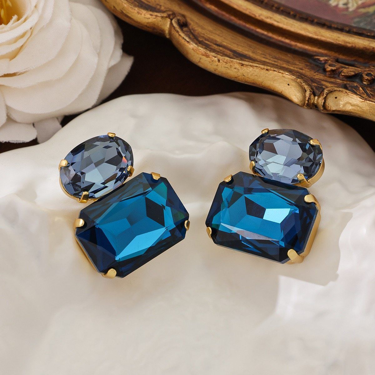 Blue Crystal Butterfly Flower Fashion Simple Fresh Light Luxury High Earrings
