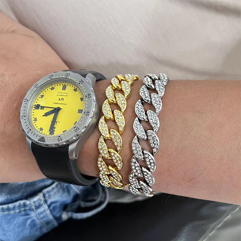 Men's Hip Hop Cuban Trendy Style Nightclub Hand Diamond Bracelets