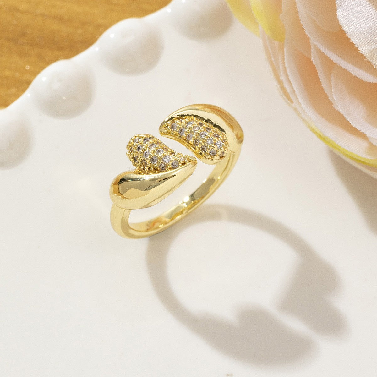 Temperament High Sense Loving Heart With Opening Adjustable Super Flash Ring