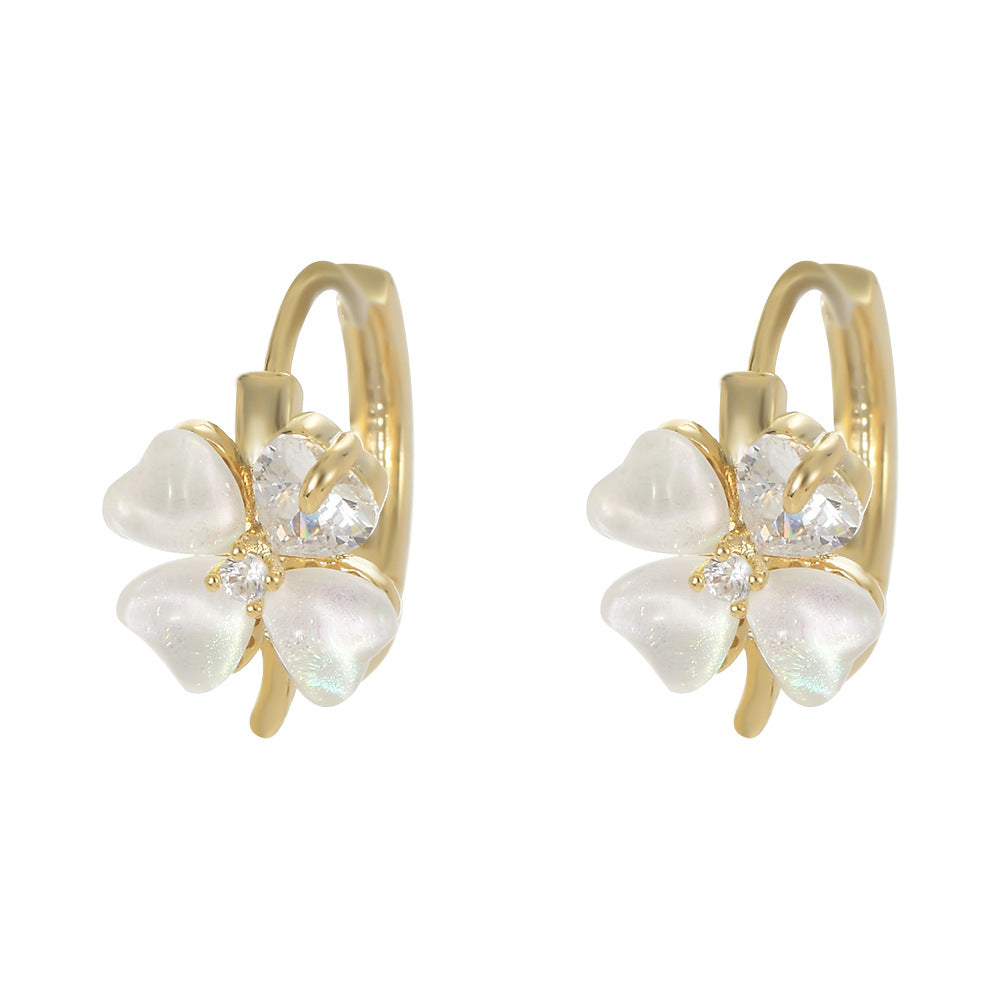 Zircon Personalized Female Niche Design Lucky Four-leaf Earrings