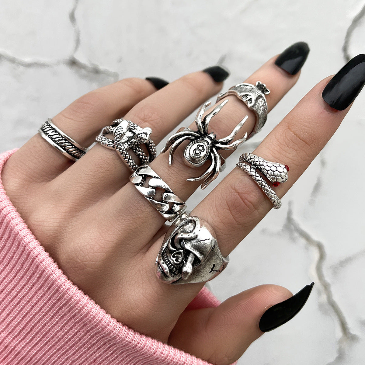 Metal Dark Style Hip Hop Vintage Distressed Spider Snake Rings
