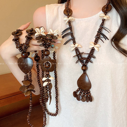 Women's Shell Retro Ethnic Design Long Sweater Necklace
