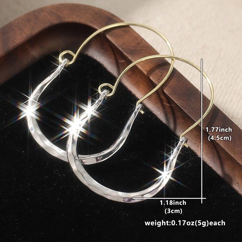 Minimalist Ear Copper Hammered Sier Two-tone Simple Gift Earrings