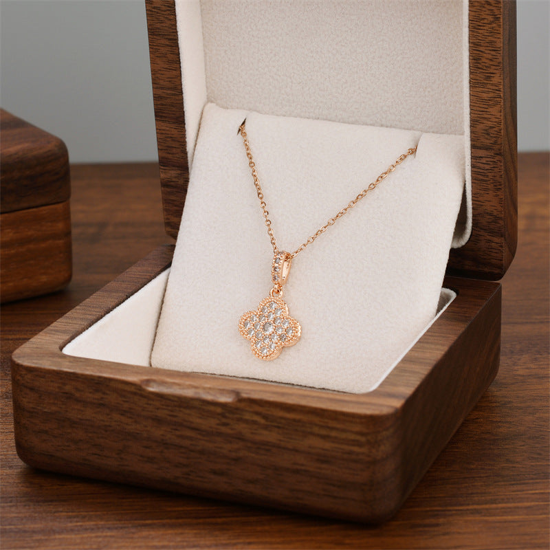 Women's Diamond Flower Four-leaf Clover Titanium Steel Gold-plated Necklaces