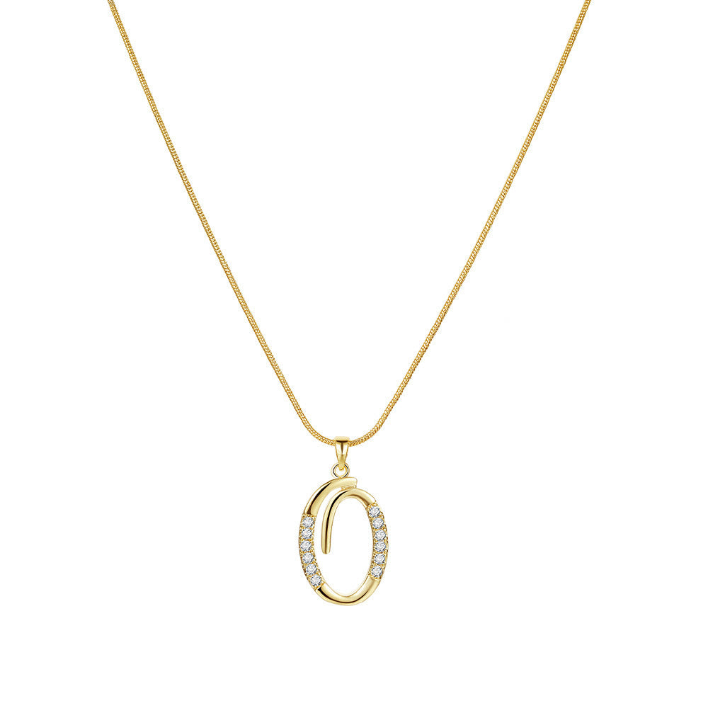 Letter Copper Inlaid Zircon Round Snake Bones Necklaces