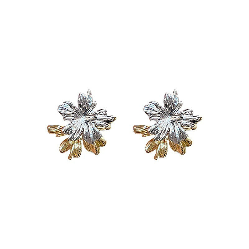 Women's Gold Sier Contrast Color Metal Flower Fashionable Unique Design Versatile Earrings
