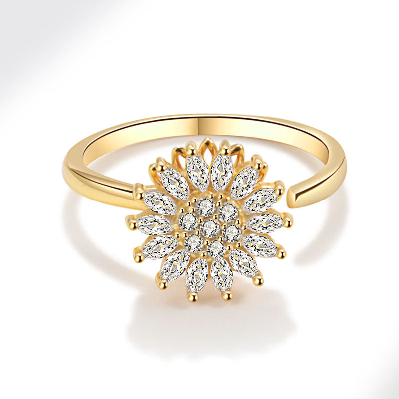 Women's Fashion Sunflower Spinning Light Luxury Simple Anxiety Ring