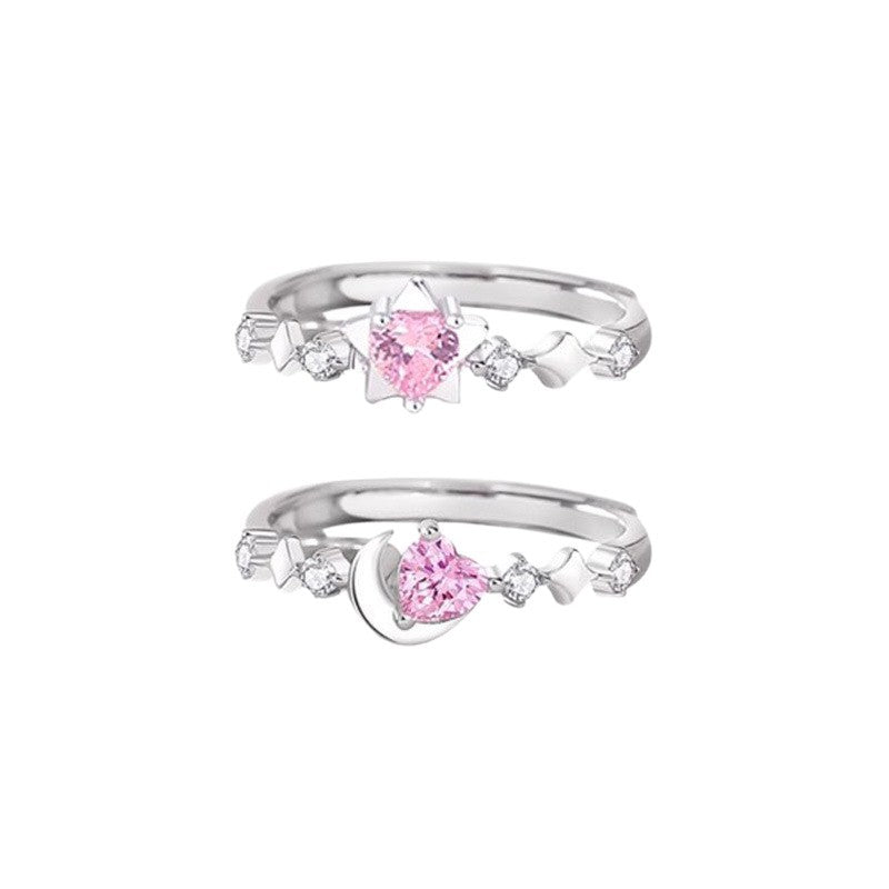 Lovely Pink Zirconium Love Star Couple Girlfriends Limited Rings
