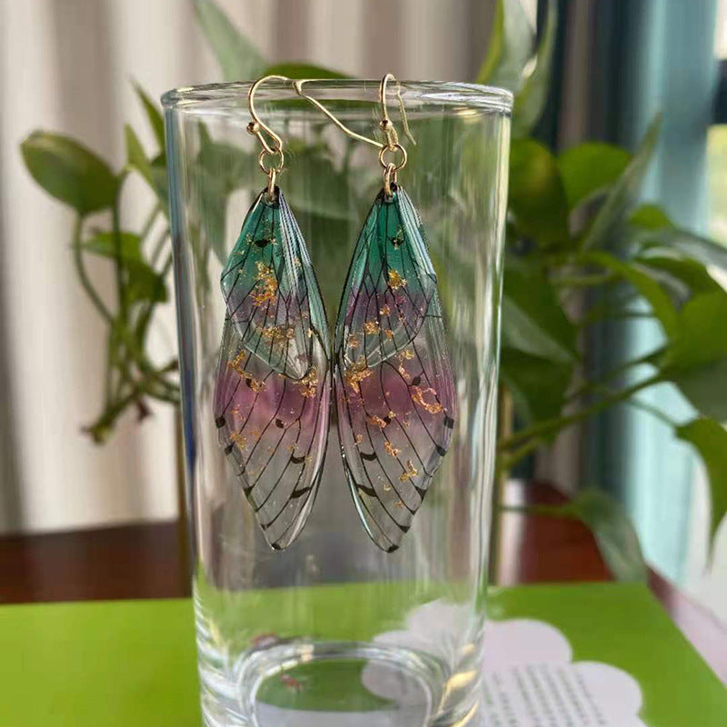 Women's Sier Cicada Wings Ear Hook Butterfly Temperamental Fairy Long Eardrop Earrings