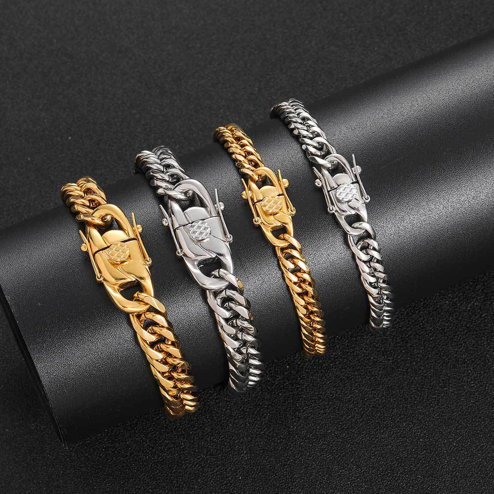 Dragon Head Buckle Stainless Steel Double Woven Cuban Real Gold Jewelry Set