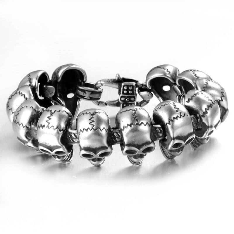 Men's Skull Punk Retro Street Hipster Glossy Release Buckle Bracelet