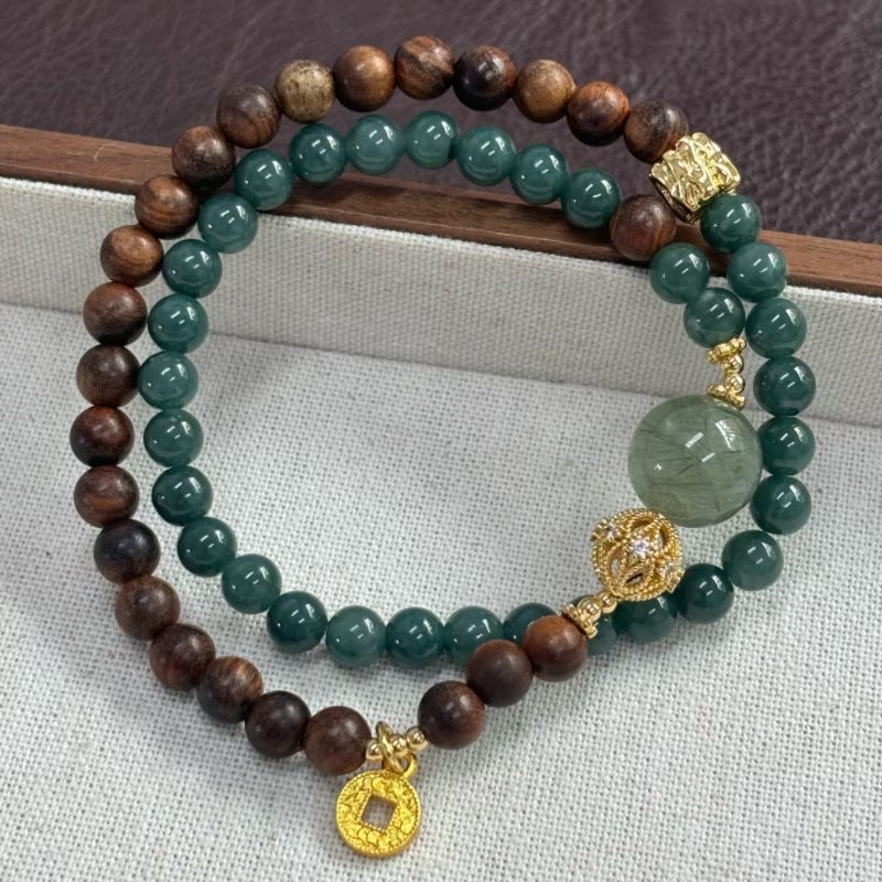 Black Rosewood Blue Water Jade Double Female Green Bracelet