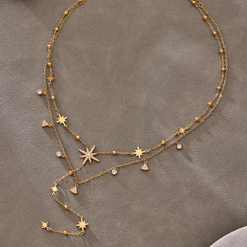 Luxury Fashion Zircon Six-pointed Star Word Twin Stainless Jewelry Set