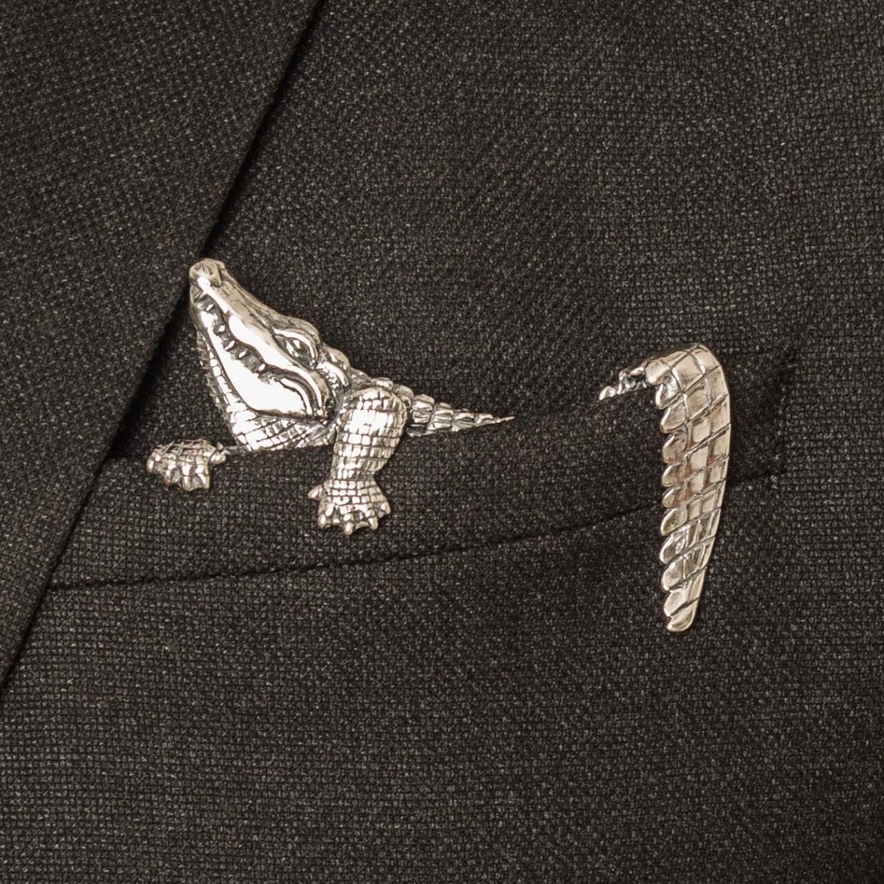 Men's Metal Square Retro Octopus Crocodile Punk Brooch Brooches