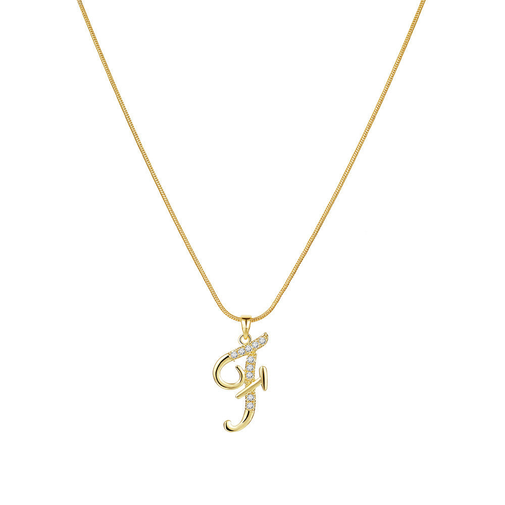 Letter Copper Inlaid Zircon Round Snake Bones Necklaces