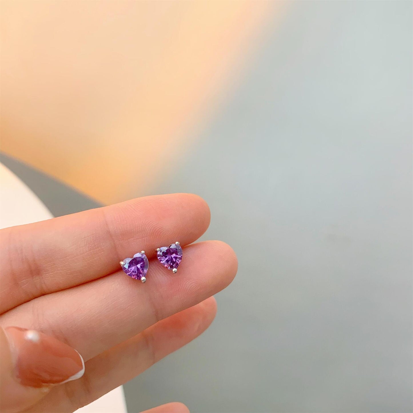 Women's Needle French Style Temperament Colored Loving Heart Zircon Earrings
