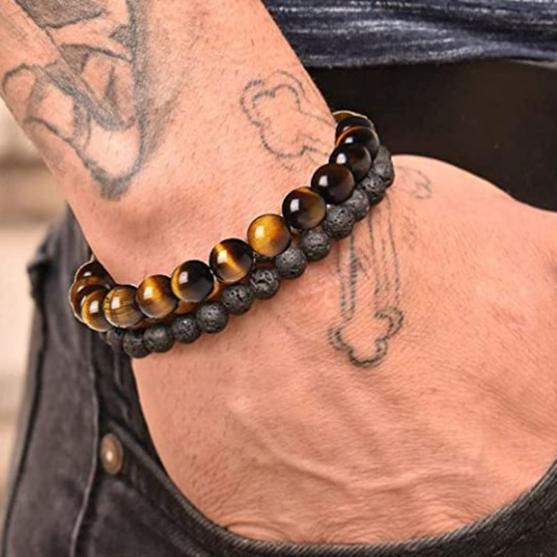 White-barked Pine Volcanic Stone Handmade Beaded Bracelet