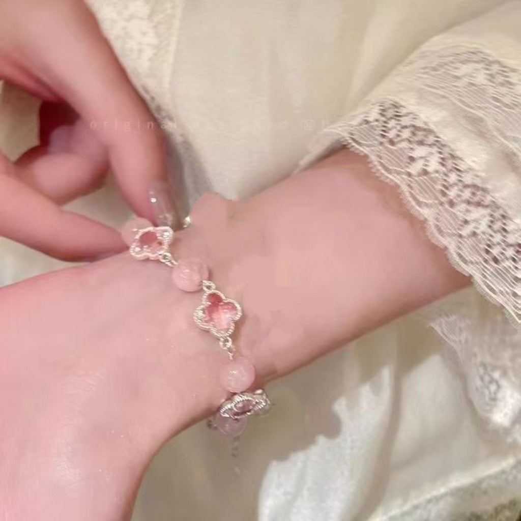 Cold Beaded Four-leaf Flower Style Niche Fashion Bracelet