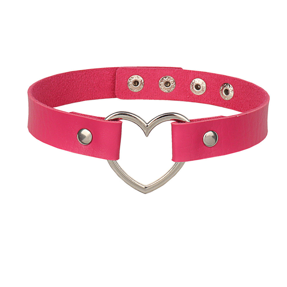 Gothic Leather Love Choker Retro Four Button Collar