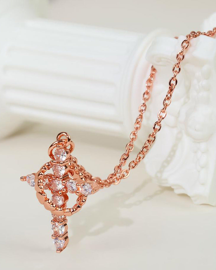 Women's Best-selling Cross Full Diamond Rotatable Love Mother's Day Necklace