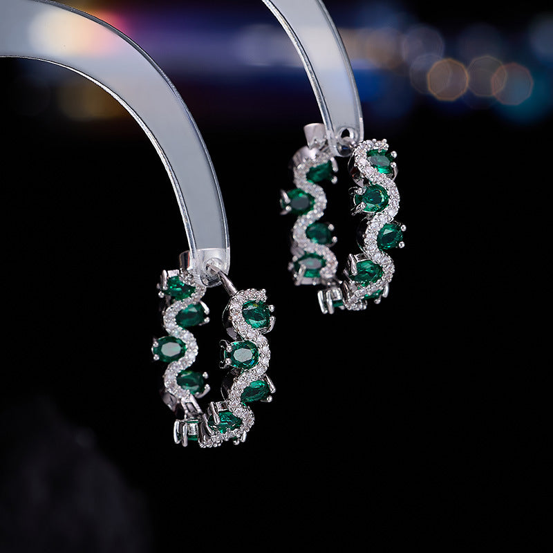 Turquoise Ear Clip Design Slightly Inlaid Zircon Versatile Earrings