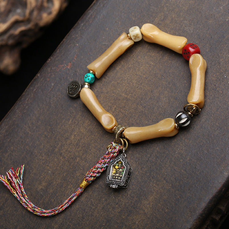 Natural Primary Color Camel Bone Carving High-rise Agate Tibet Beads Bracelet