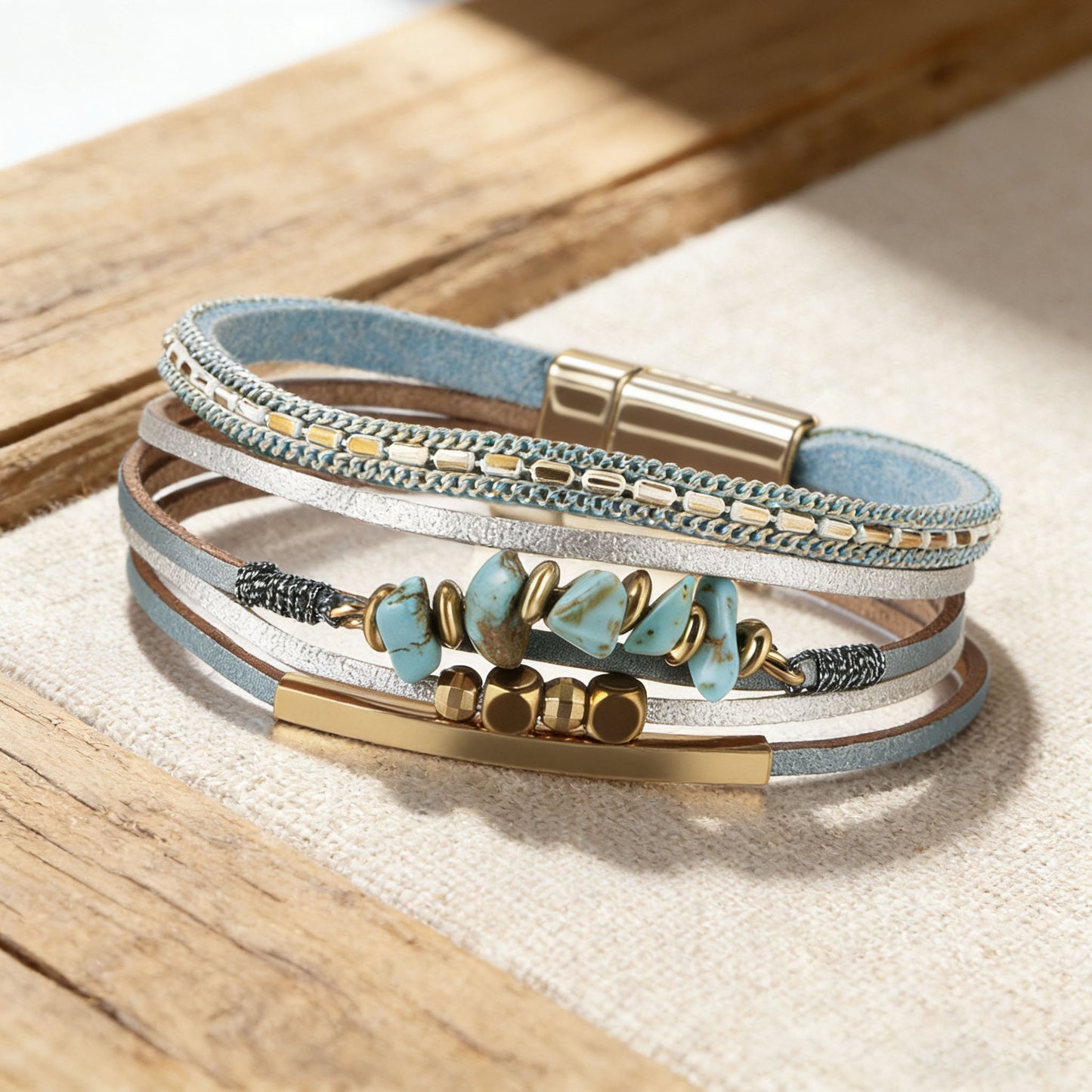 Bohemian Leather Magnetic Snap Style Fashion Bracelets