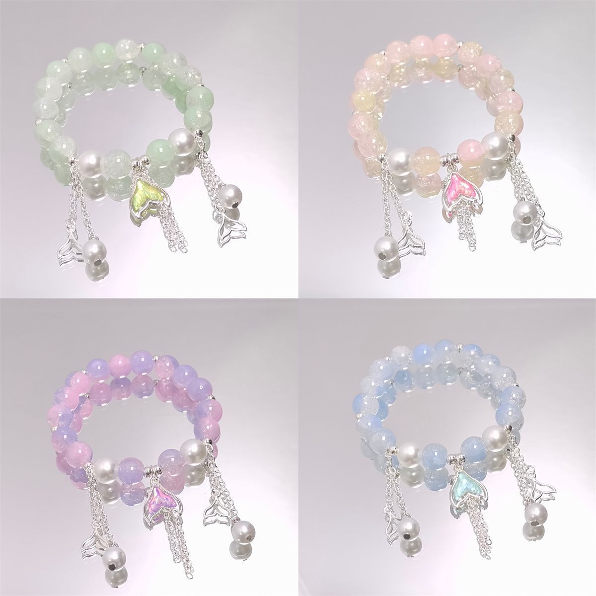 Children's Pearl Tassel Crystal Fishtail Female Fresh Light Luxury Bracelet