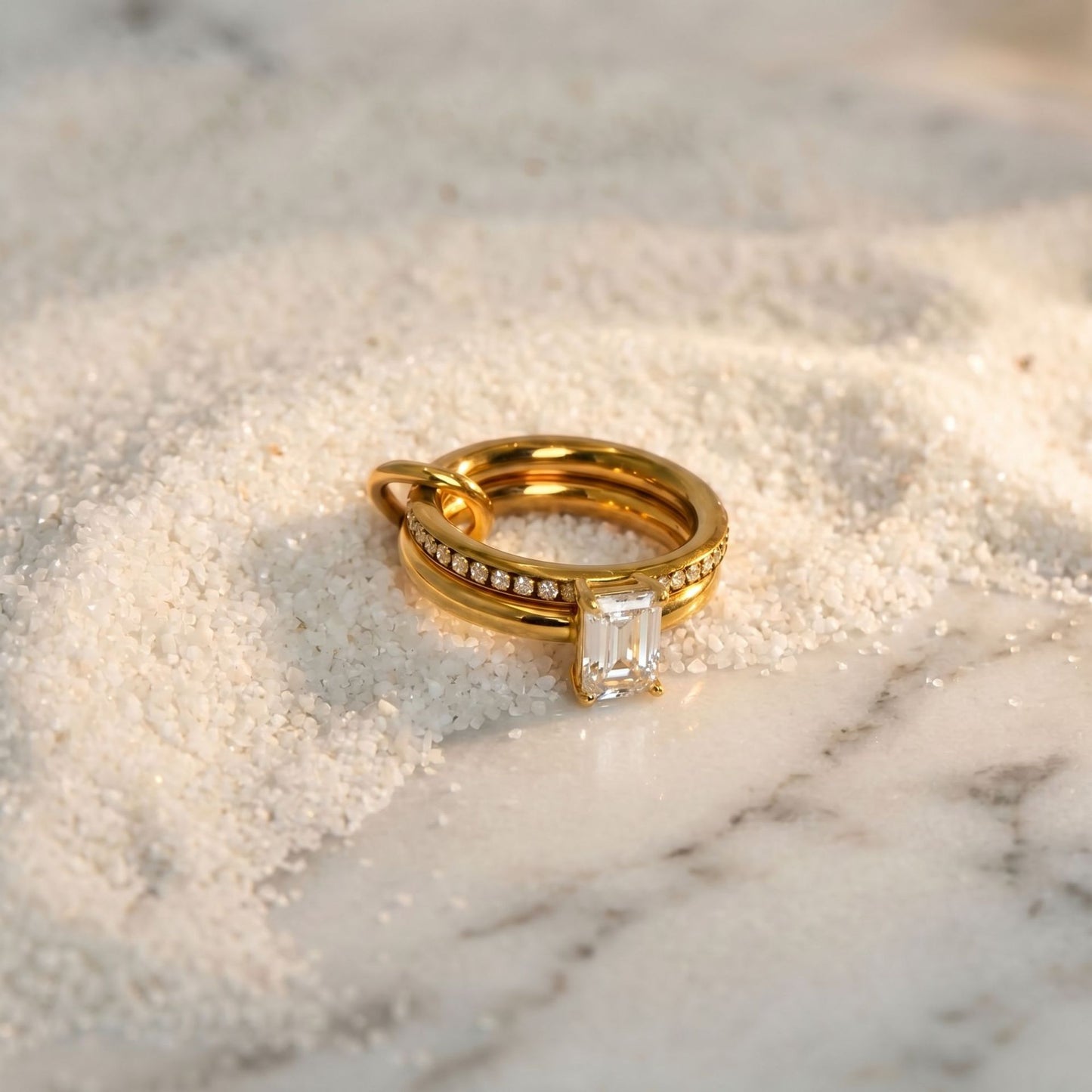 Popular Gold-plated Diamond Three Main Diamonds Ring