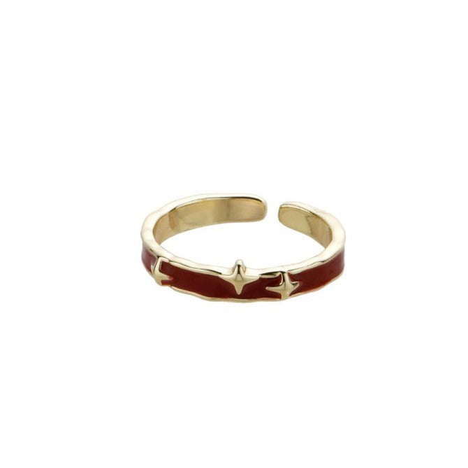 Festive Red Drip Glazed Female Niche Rings