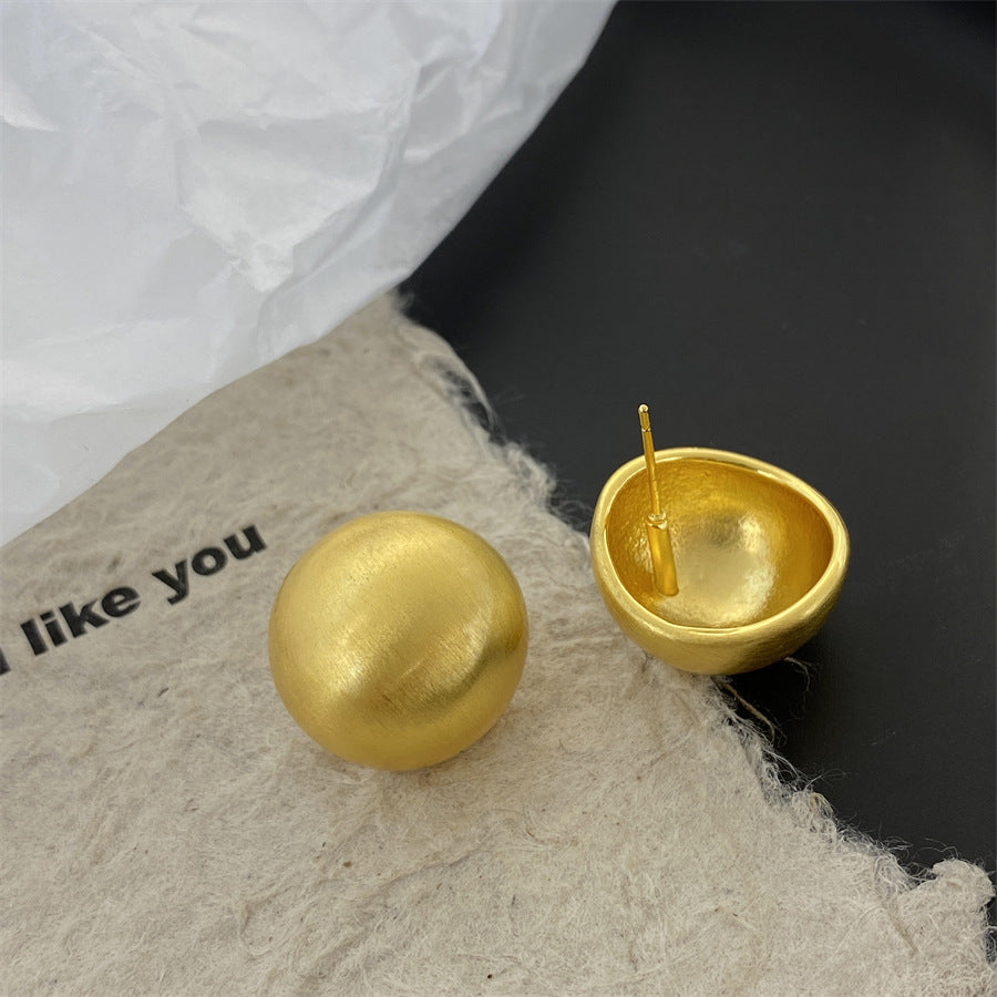 Women's Brushed Steamed Bread Round Metal Light Earrings