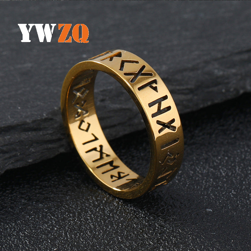 Cut Stainless Steel Ornament Nordic Hollow Viking Text Rings