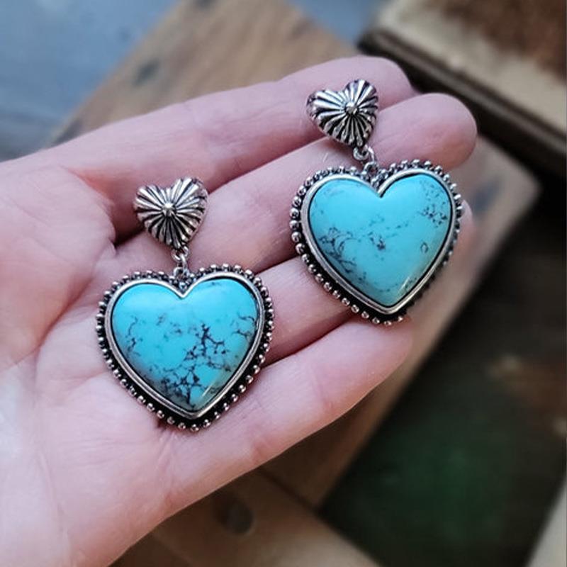 Style Peach Heart Red Turquoise Vintage Heart-shaped Valentine's Earrings