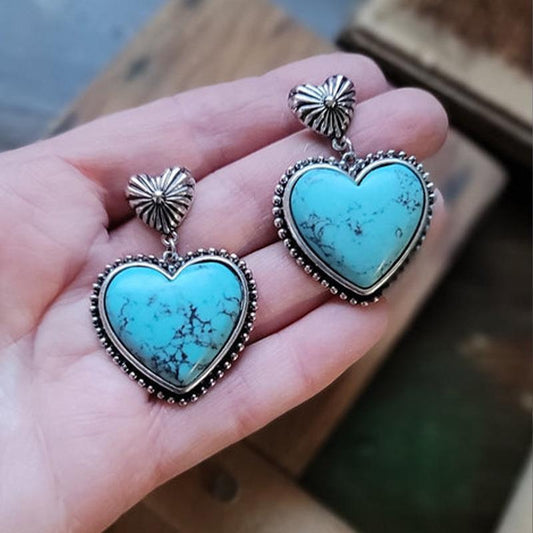 Style Peach Heart Red Turquoise Vintage Heart-shaped Valentine's Earrings