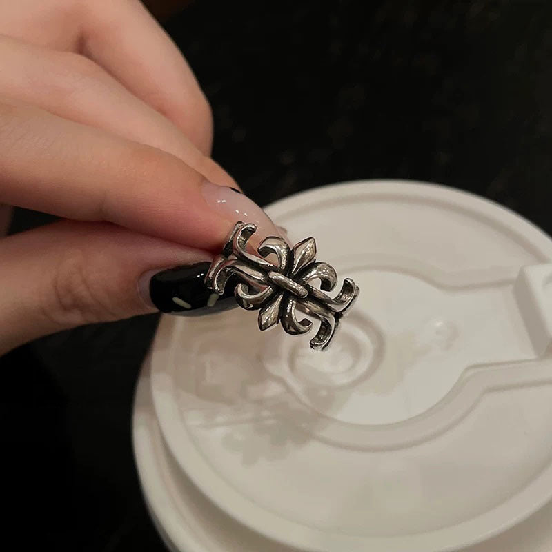 Women's Cross Distressed Metal Open For Design Retro Index Ring